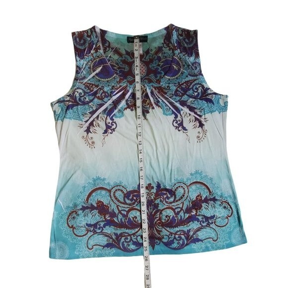 Appropriate Behavior ocean blue floral print sleeveless top sz L - Picture 10 of 11